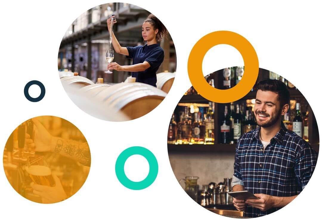 Image montage of young woman testing a recent brew and a bartender holding a tablet in Ollie branding