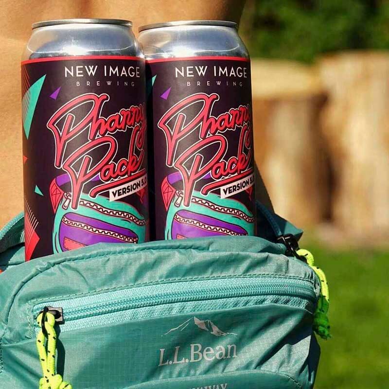 Close up photo of Phanny Pack beer cans from New Image Brewing