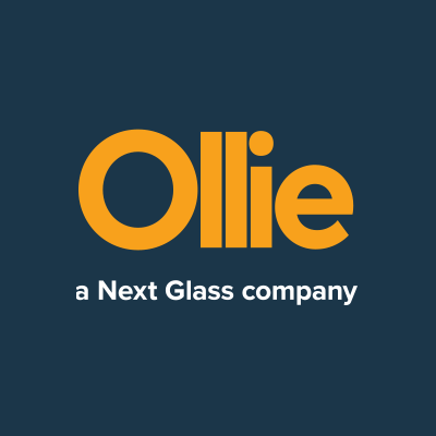 Ollie, a Next Glass company logo in orange on blue background
