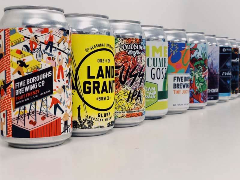 A perspective photo highlight various craft beer can labels