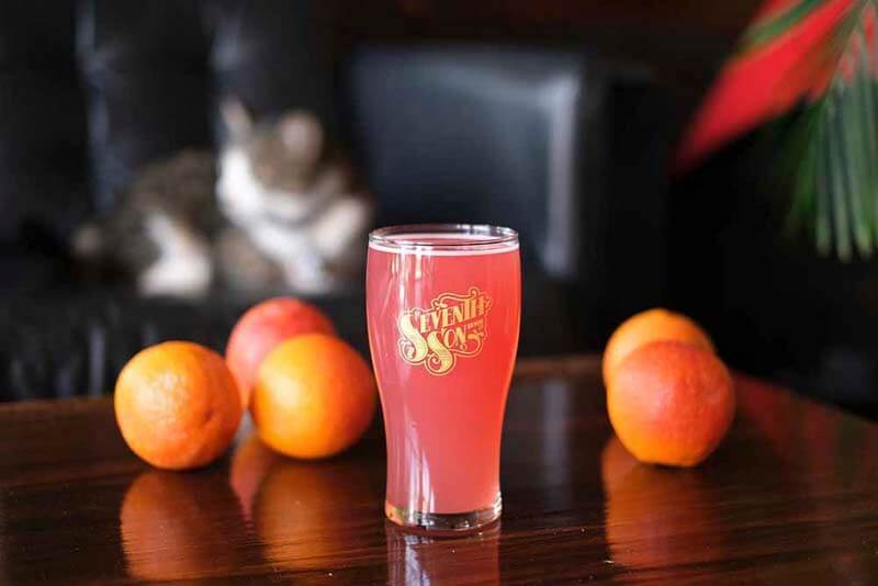 A blood orange flavored craft beer made using fruit purees from Seventh Son Brewery