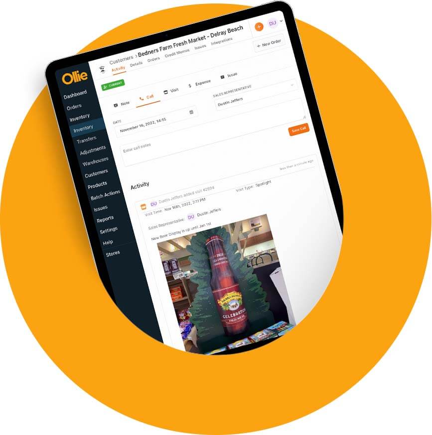 Ollie Order - Customer Relationship Management software for breweries on a tablet