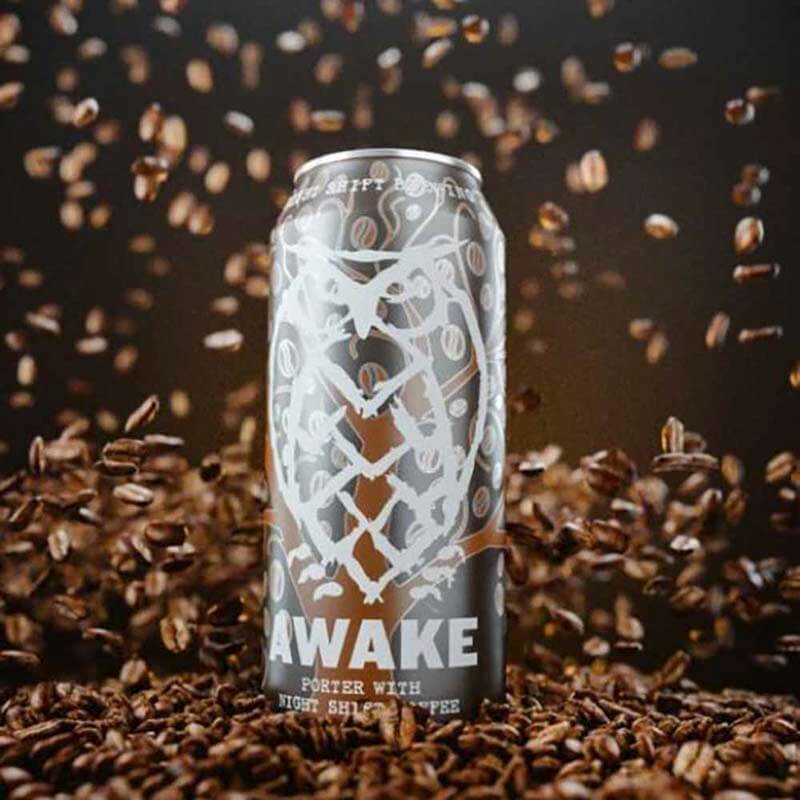 Promotional photo of can of Awake coffee beer from Night Shift Brewing