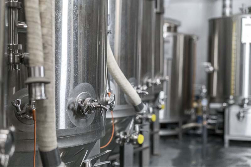 A row of tanks in the brewhouse