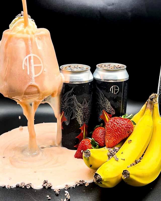 A strawberry and banana flavored smoothie beer from Mortalis Brewing Company