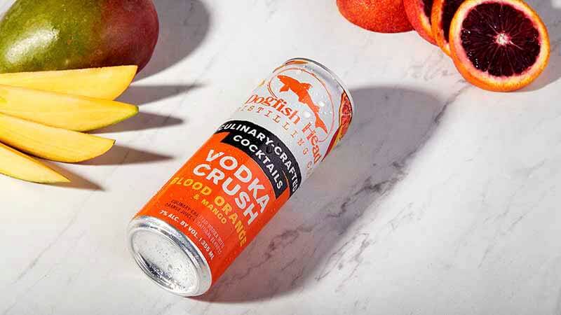A promotional photo of the blood orange flavored Vodka Crush from Dogfish Head