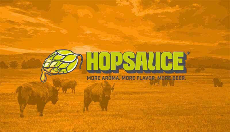 A HOPSAUCE promotional photo featuring the logo and "More Aroma. More Flavor. More Beer." tagline