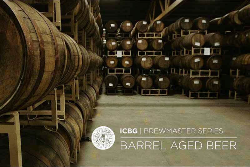 A promotional graphic and photo for the ICBG Brewmaster Series highlighting barrel aged beer