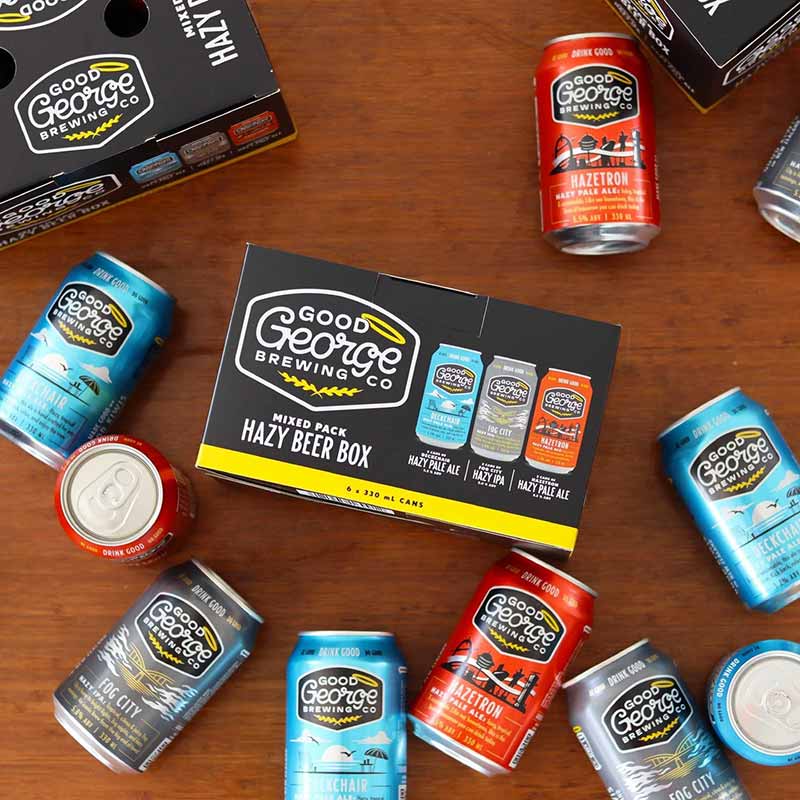 A mixed variety pack from Good George Brewing Co., designed by CODO Design