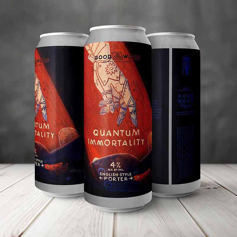 Cans of Quantum Immortality, a English-style Porter from Good Word Brewing & Public House
