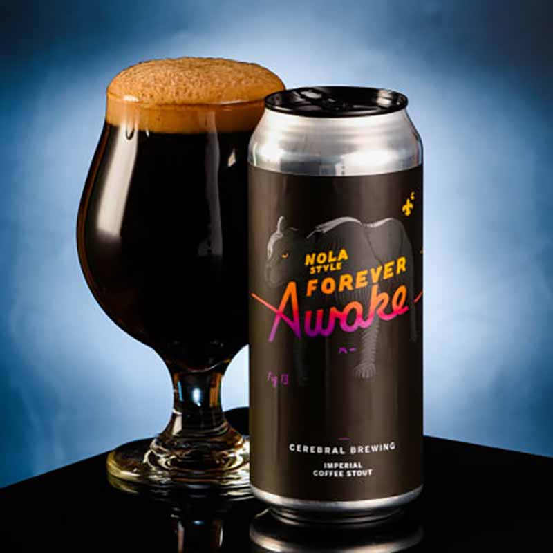 A can of Forever Awake, an imperial stout from Cerebral Brewing