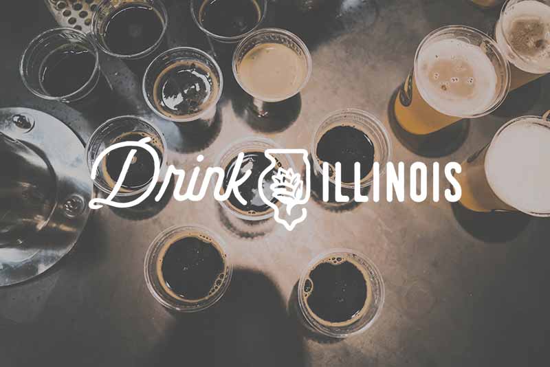 A promotional photo for the Illinois Craft Brewers Guild with their slogan, "Drink Illinois"