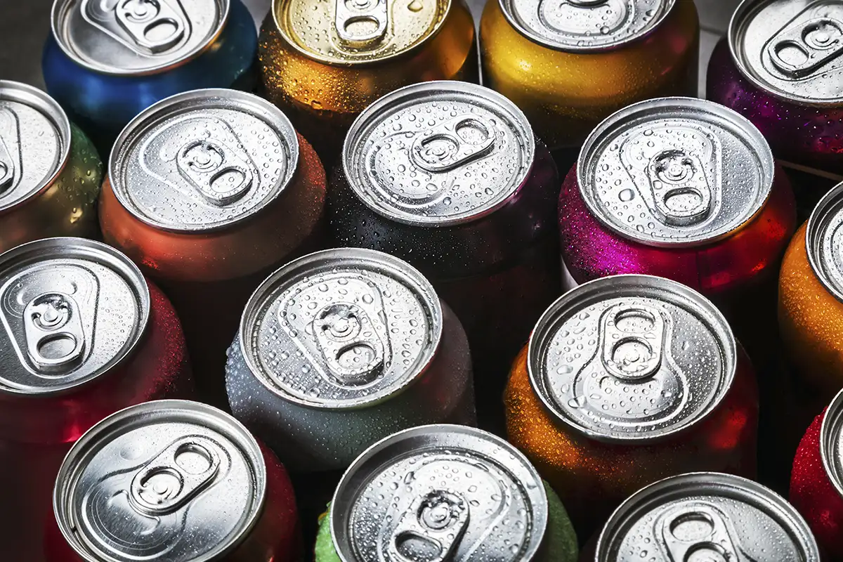 Craft beer cans in a variety of colos