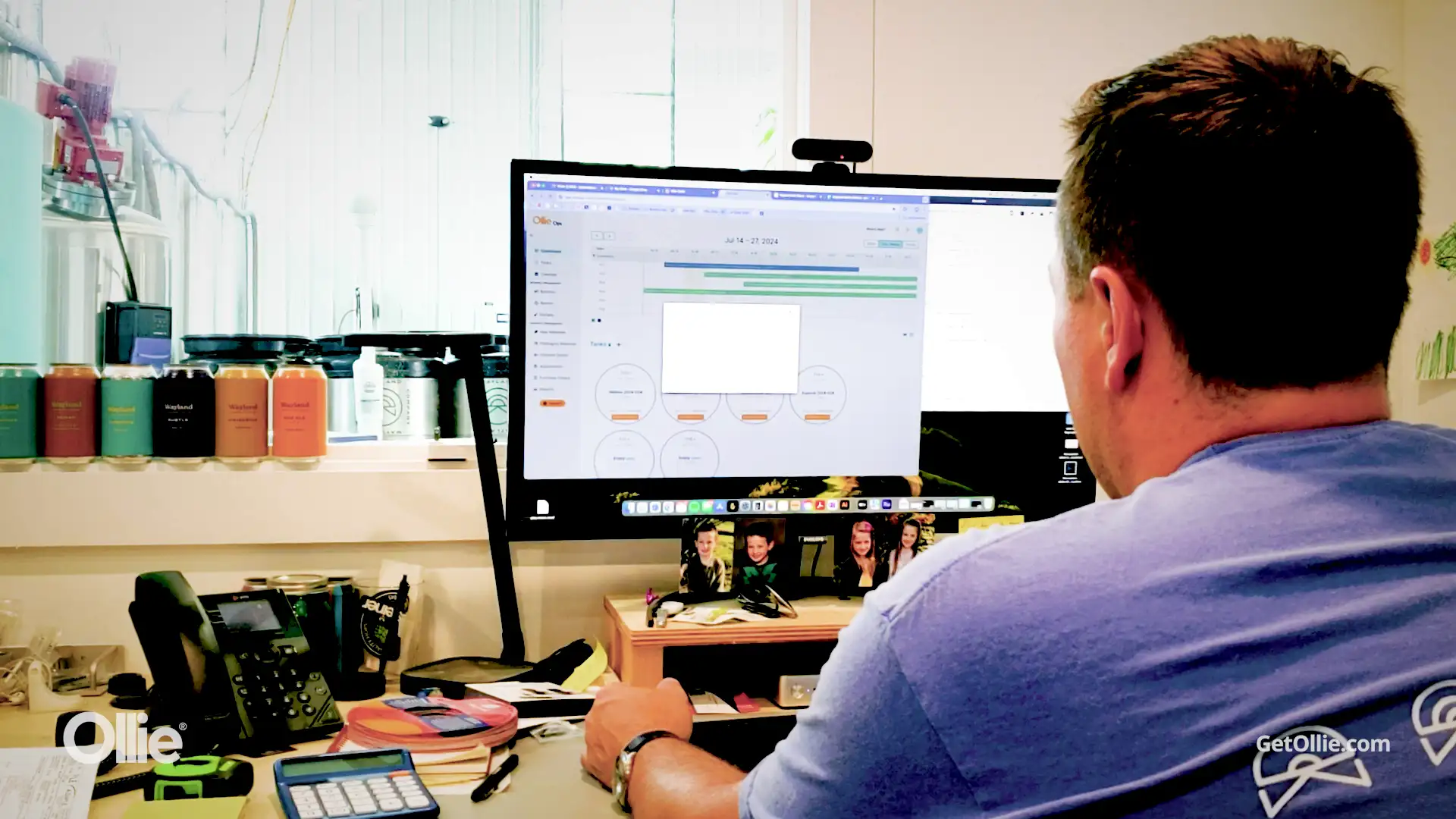 PJ Dunn of Wayland Brewing using Ollie brewery software at his desk