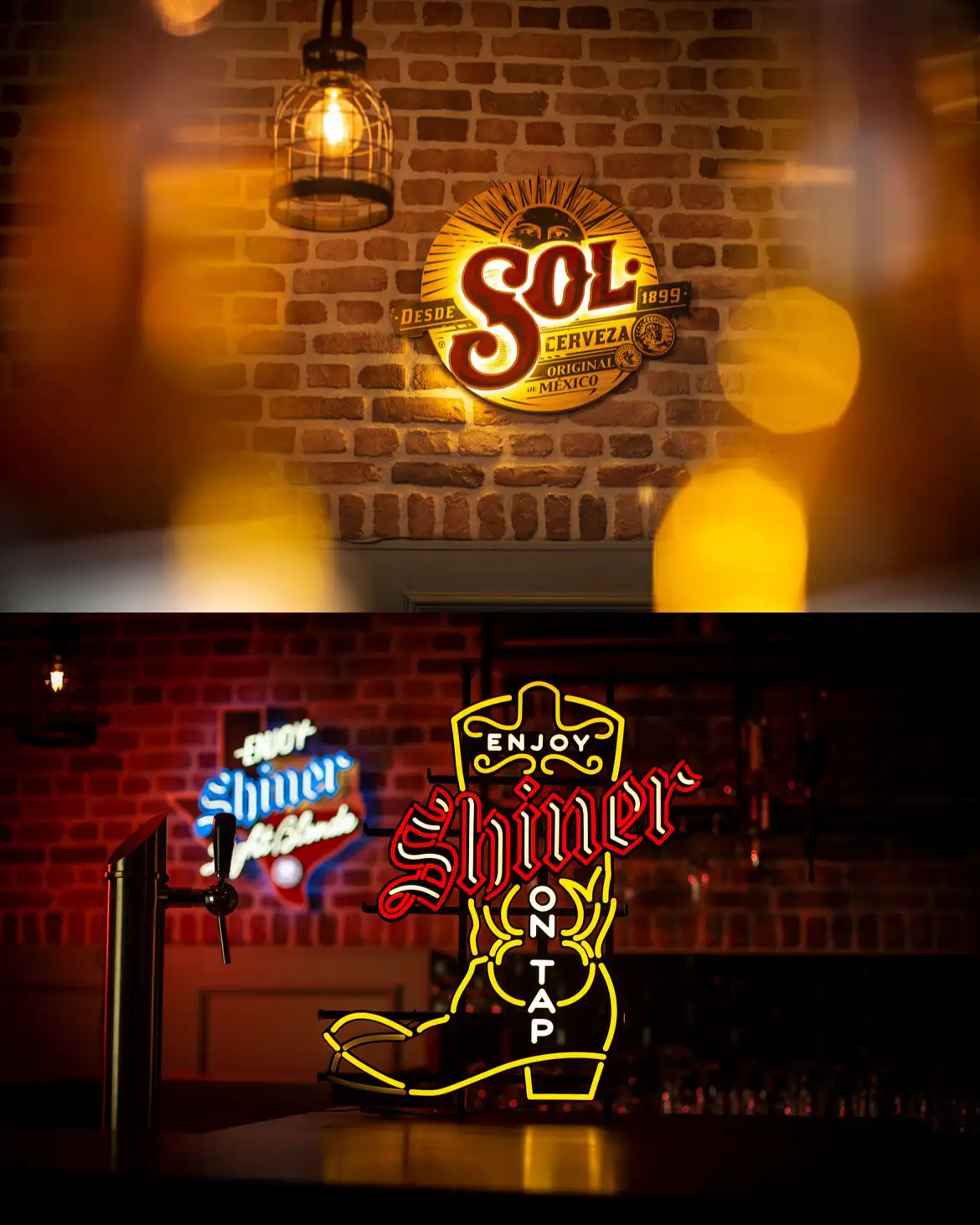 Examples of brand illumination signage by Dekkers for Sol and Shiner